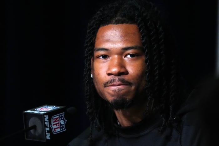 Alabama Crimson Tide wide receiver John Metchie during the NFL Combine at the Indiana Convention Center.